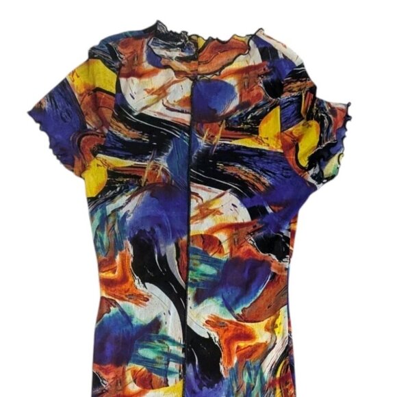 Womens Mesh Abstract Bodycon Stretch Dress Multicolor - Picture 2 of 4